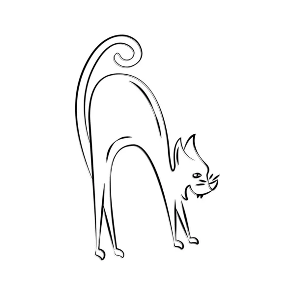 怒っている猫の歴史 ドアスタイルのシンプルな線形イラスト 動物のスケッチ カード ステッカー ハロウィーンの装飾のデザインのためのクリップ — ストックベクタ
