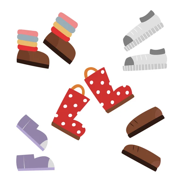 Collection Chaussures Pour Enfants Illustration Plate Dessin Animé Simple Cute — Image vectorielle