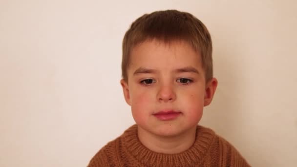 Chłopiec z przedszkola jedzący tosty chleb. Nietolerancja glutenu przez dzieci. — Wideo stockowe