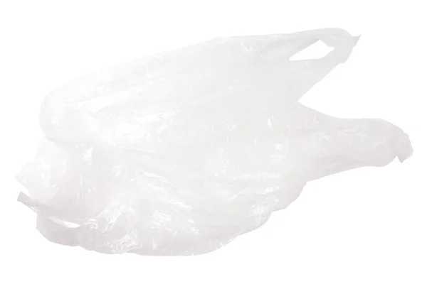 Sac en plastique transparent vide isolé sur fond blanc. Concept de recyclage du plastique et écologie. — Photo