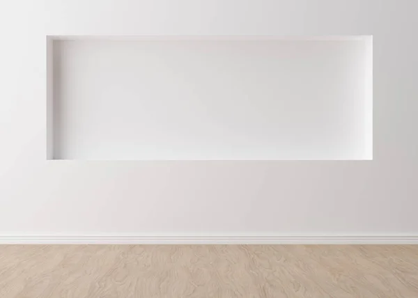 Pusty pokój, biała ściana i parkiet. Tylko ściana i podłoga. Ułóż wnętrze. Darmowe, kopiuj miejsce na meble, obrazy i inne przedmioty. Renderowanie 3D. — Zdjęcie stockowe