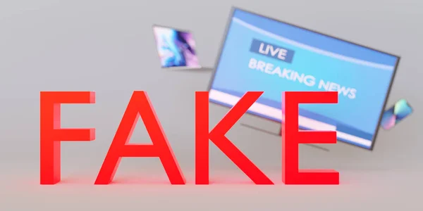 Fake News, Propaganda im Fernsehen. Gefälschtes, falsches Material, Desinformation. Lügen über die politische und soziale Situation. 3D-Darstellung. — Stockfoto