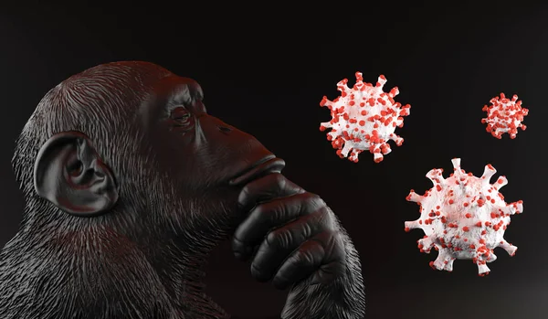 サルの水痘 感染症のイラストは サルの水痘ウイルスによって引き起こされる 多国間の発生 新しいケース ウイルス性ゾーン性疾患 危険な感染症 — ストック写真