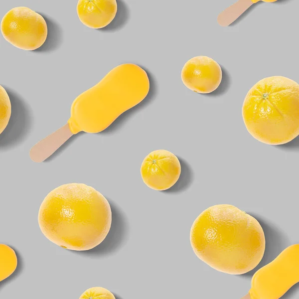 배경에 오렌지와 아이스크림을 곁들인 무미건조 패턴이죠 위에서 을사로 렌더링 — 스톡 사진