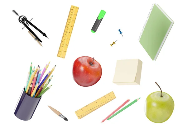 School Stationery Items Isolated White Background School Supplies Cut Out —  Fotos de Stock