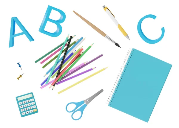 School Stationery Items Isolated White Background School Supplies Cut Out —  Fotos de Stock