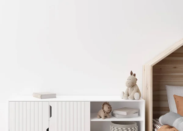 Empty White Wall Modern Child Room Mock Interior Scandinavian Style — Φωτογραφία Αρχείου