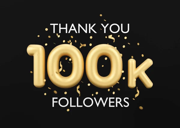 Thank You 100000 Followers Card Golden Confetti Black Background Banner — Stok fotoğraf