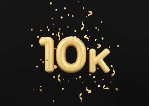 10000 Followers Card Golden Confetti Black Background Banner Social Network — Stockfoto
