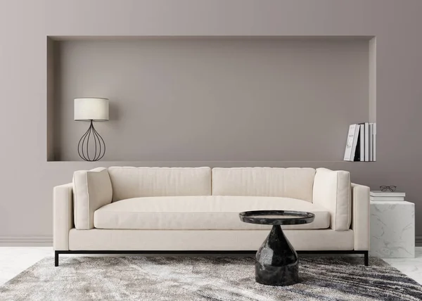 Empty Grey Wall Modern Living Room Mock Interior Contemporary Style — Foto de Stock