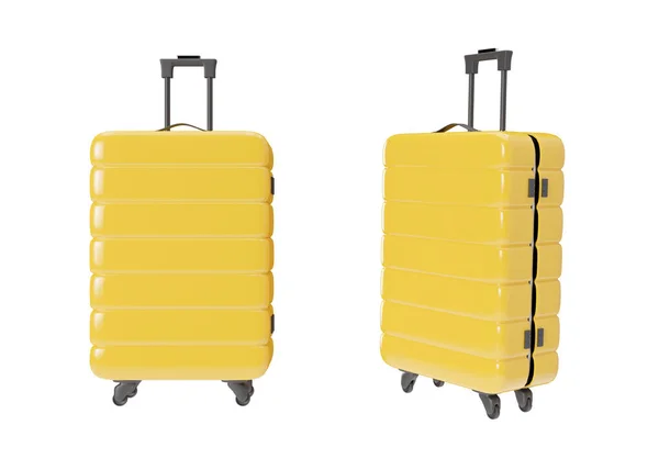 Yellow Suitcase Wheels Isolated White Background Travel Suitcase Zipper Big — Stockfoto