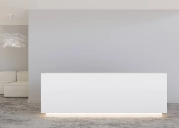 White Reception Counter Modern Room Light Gray Walls Blank Registration — Φωτογραφία Αρχείου