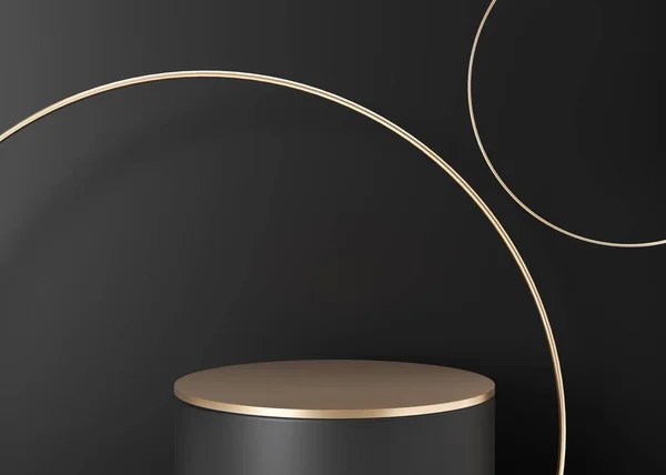 Golden Podium Product Cosmetic Presentation Black Background Mock Pedestal Platform — Φωτογραφία Αρχείου