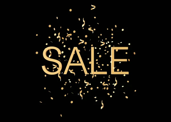 Sale text and falling confetti isolated on black background. Special offer, good price, deal, shopping. Black friday. 3d rendering