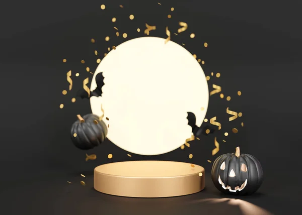 Golden Podium Halloween Decoration Black Background Halloween Composition Scene Product — Photo