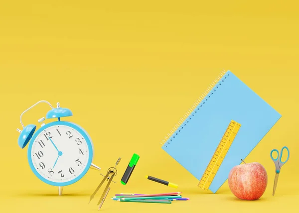 School Stationery Items Yellow Background Free Space Text Creative Colourful — Photo