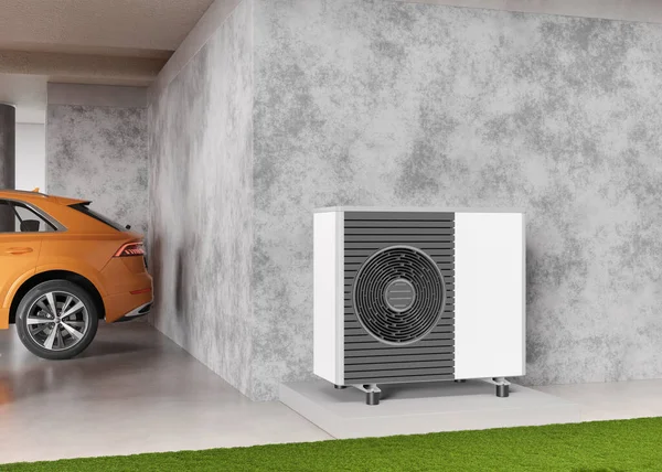 Air Heat Pump Standing Outdoors Modern Environmentally Friendly Heating Your — Foto de Stock