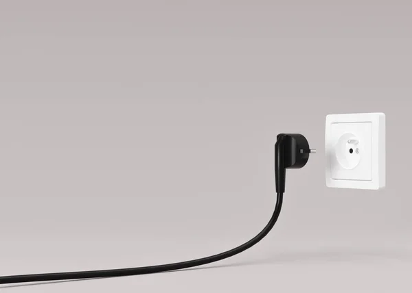 Black electrical plug and electric socket. Ready to connect. Free, copy space for your text, advertising. Save electricity, electricity is getting more expensive. 3d rendering