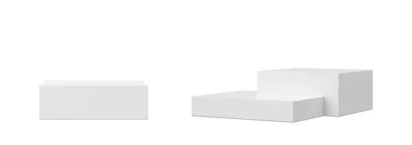 White Podiums Isolated White Background Elegant Podium Product Cosmetic Presentation — Fotografia de Stock