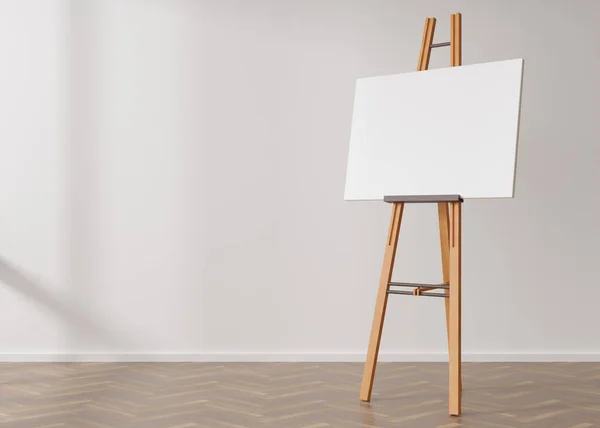 Empty Horizontal Canvas Wooden Easel Standing Room Free Copy Space — Stock Photo, Image