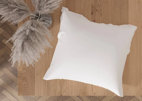 White square pillow mock up. Blank pillow template for your design presentation. Top view, close-up. 3D rendering