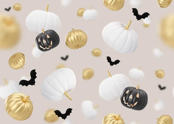 Seamless Halloween Pattern Golden White Black Halloween Decoration Beige Background — Stockfoto