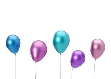 Colorful balloons isolated on white background. Birthday, celebration, element for event card. 3d rendering