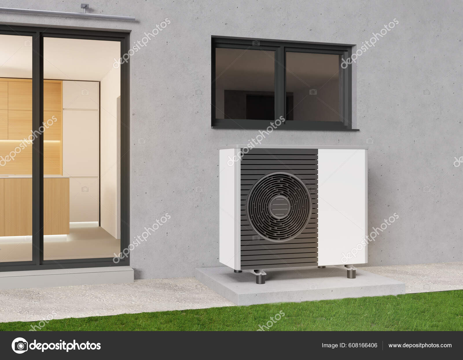 Air Heat Pump Standing Outdoors Modern Environmentally Friendly Heating