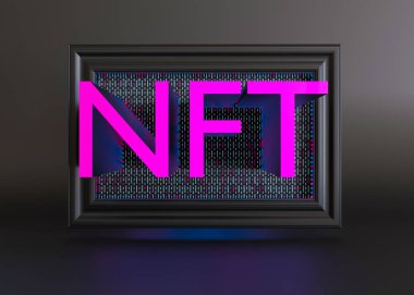 NFT, ödenmez jeton. Dijital, kripto sanatı, NFT pazarında satış. Oyun karakterleri, blok zinciri varlıkları ve dijital sanat eserleri satmak. Gelecek, kripto para birimleri ve e-ticaret. 3d hazırlayıcı