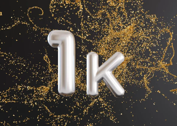 1000 Followers Card Golden Confetti Black Background Banner Social Network —  Fotos de Stock