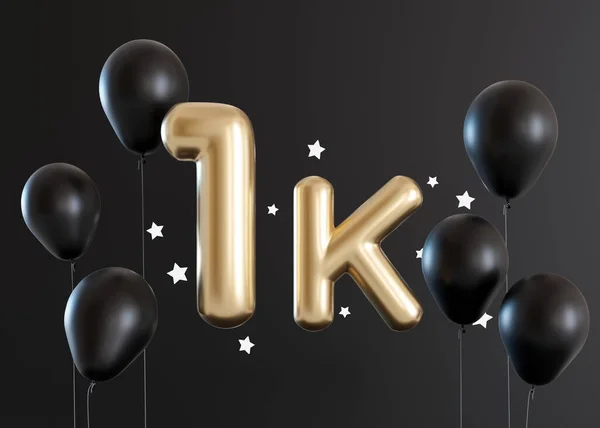 1000 Volgers Kaart Met Ballonnen Sterren Zwarte Achtergrond Banner Voor — Stockfoto