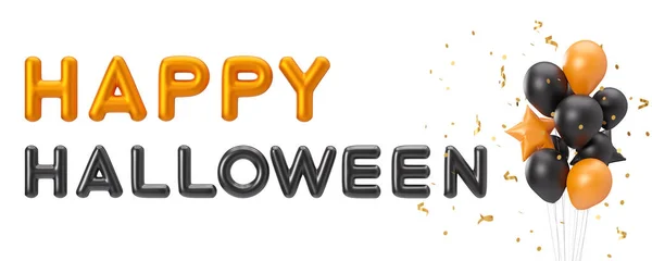 Oranje Zwarte Tekst Happy Halloween Ballonnen Met Gouden Confetti Geïsoleerd — Stockfoto