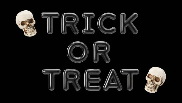 Text Trick Treat Und Einige Totenköpfe Todesköpfe Isoliert Auf Schwarzem — Stockfoto