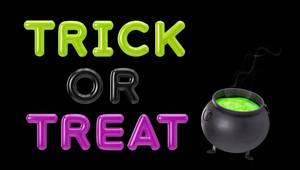 Kleurrijke Tekst Trick Treat Geïsoleerd Zwarte Achtergrond Halloween Decoratie Ophouden — Stockfoto
