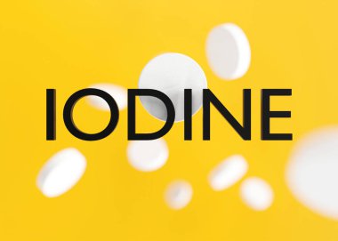 Radyasyon önleyici haplar, iyot hapları, radyasyon koruması için haplar. Potasyum iyot tableti kazara radyasyona maruz kalmanın tehlikelerine karşı korur. Nükleer tehditler. 3d oluşturma