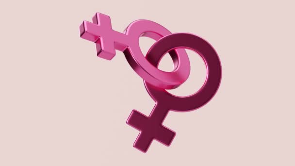 ライトピンクの背景に2つの女性のセックスシンボル 女性のための金星のシンボル ジェンダーサイン Lgbtコミュニティ レズビアンのカップル 多様性 同性愛 平等結婚 3Dレンダリング — ストック動画