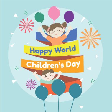 Mutlu Dünya Çocuk Günü Vektör İllüstrasyonu (Ilustrasi Vektörü Hari Anak)