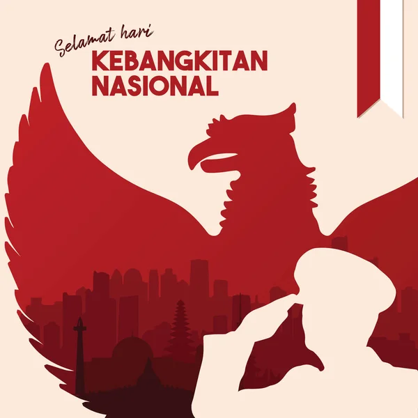 Indonesische Nationale Ontwakingsdag Affiche Met Garuda Vector Illustratie Ilustrasi Selamat — Stockvector