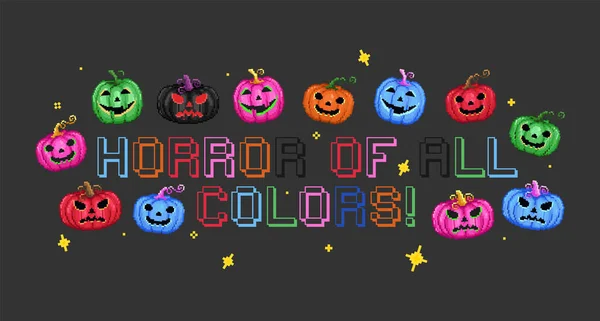 Minden Szín Borzalma Pixel Művészet Szivárvány Halloween Betűző Címke Színes — Stock Vector