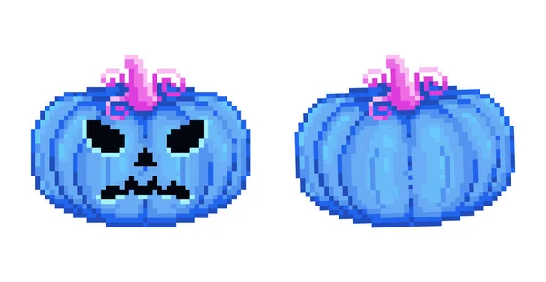 Pixelkonst Halloween Giftig Blå Läskig Pumpa Uppsättning Pixel Jack Halloween — Stock vektor