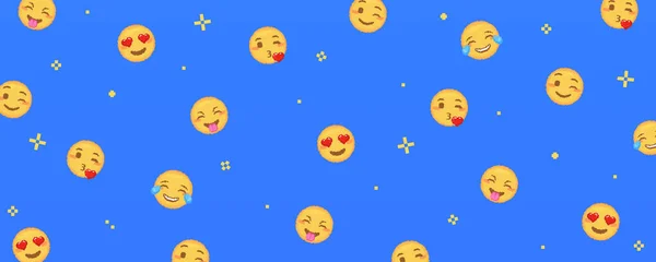 Pixel Arte Emoji Fundo Engraçado Bit Vídeo Game Estilo Fundo — Vetor de Stock