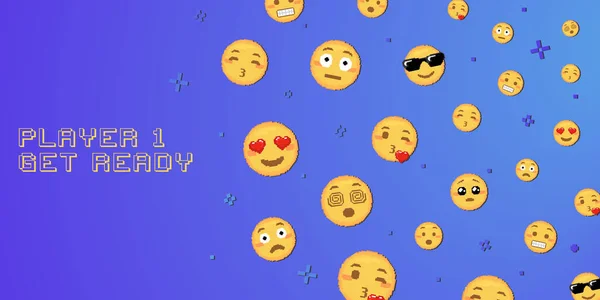 Pixel Arte Fondo Emoji Fondo Divertido Estilo Videojuego Bits Con — Vector de stock