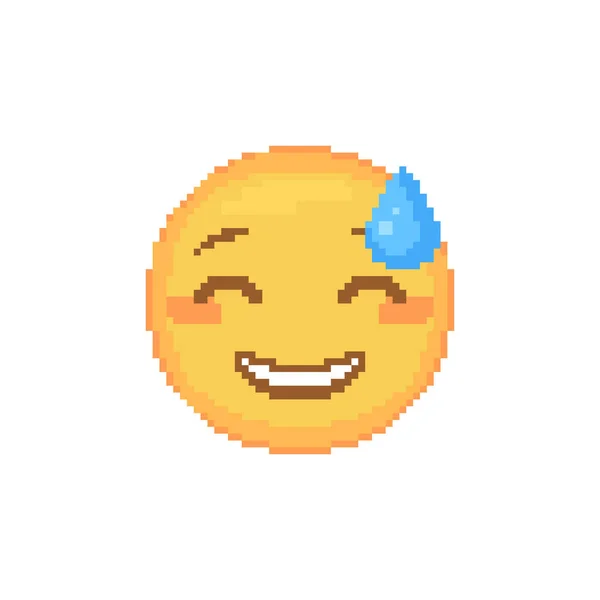 Pixel Arte Grinning Emoticon Com Suor Emoji Retro Pixel Com — Vetor de Stock