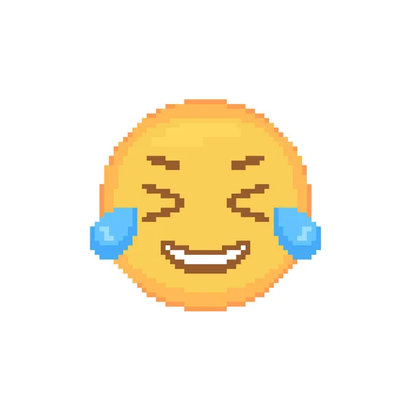 Pixel Arte Lágrimas Alegría Emoticono Emoji Píxeles Retro Cara Risueña — Vector de stock