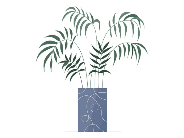 鍋イラストでフラットパーラーヤシの植物 白い背景にベクトルパーム分離色のアイコン 流行のモダンなデザインのためのエレガントな緑のパーラーのヤシの葉の最小限の花フラットイラスト — ストックベクタ