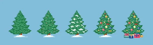 Pixel Art Albero Natale Set Collezione Decorazioni Videogiochi Bit Con — Vettoriale Stock