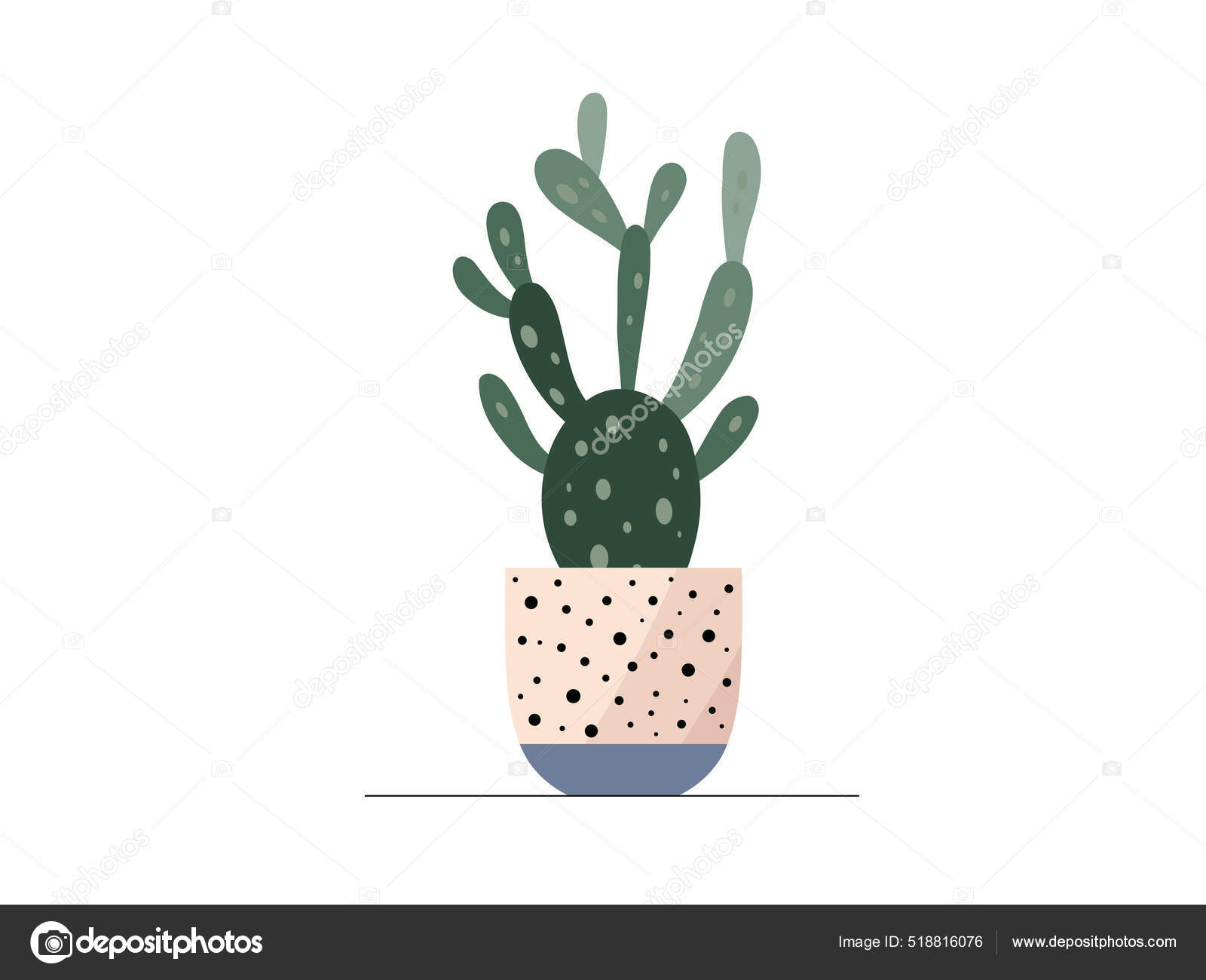 Conjunto de cactos em estilo simples de desenho animado isolado no fundo  branco. cactus em vasos e flores. cacto