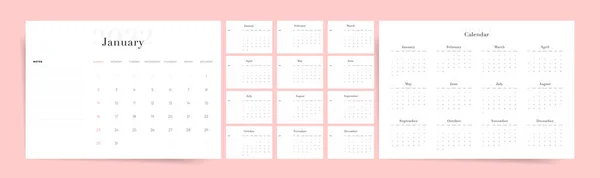 Design Del Calendario 2022 Minimo Settimana Inizia Domenica Modello Pagina — Vettoriale Stock