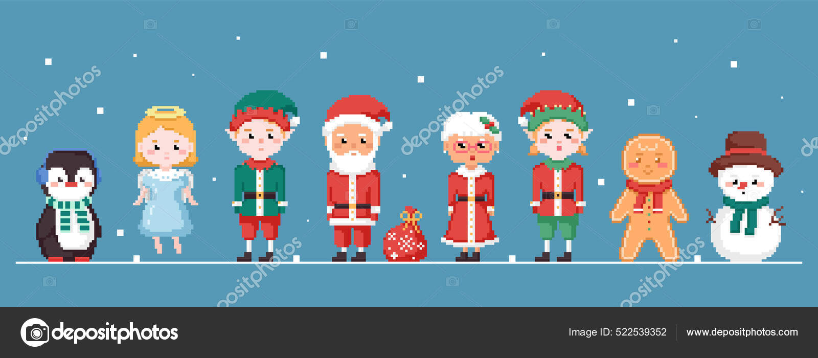 Набор Рождественских Персонажей Пикассо Векторная Битная Ретро.