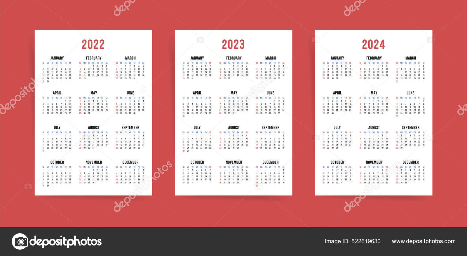 Modèle De Conception De Calendrier Mural Vectoriel 2024 Modèle de